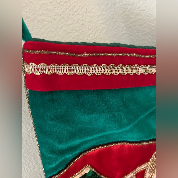 Coca-Cola vintage Christmas stocking. Red and green sequins and beaded trim - Picture 7 of 8
